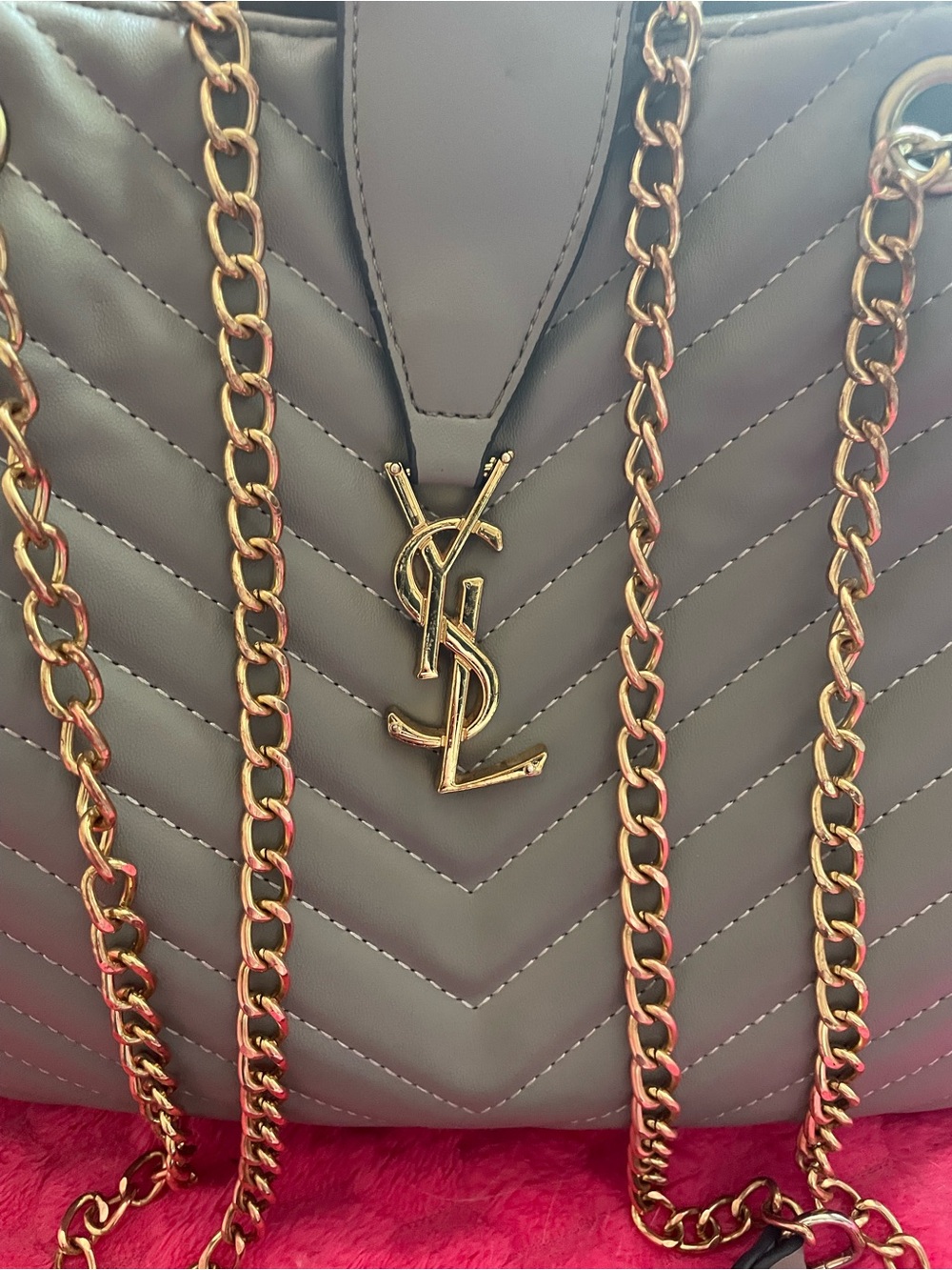 Saint Laurent-Inspired Grey Quilted Chain Shoulder Bag